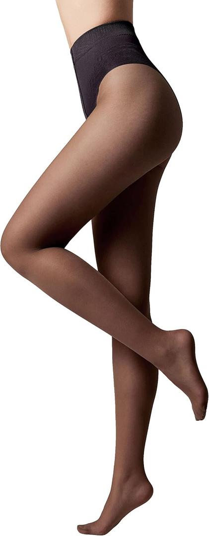 Conte French Cut Sheer Push Up Lace Control Top Slimming Pantyhose Tights Style 20 Den (Black, L)