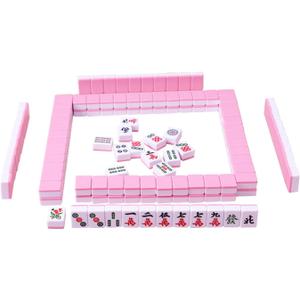 144 Mini Mahjong Tiles Game Set for Chinese Play, Travel Friendly, Pink
