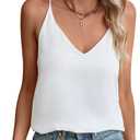 Womens V Neck Spaghetti Strap Tank Tops Dressy Casual Camisole Blouses Sleeveless Loose Cami Basic Tank Shirt (Large, Adj Strap Off Wht)