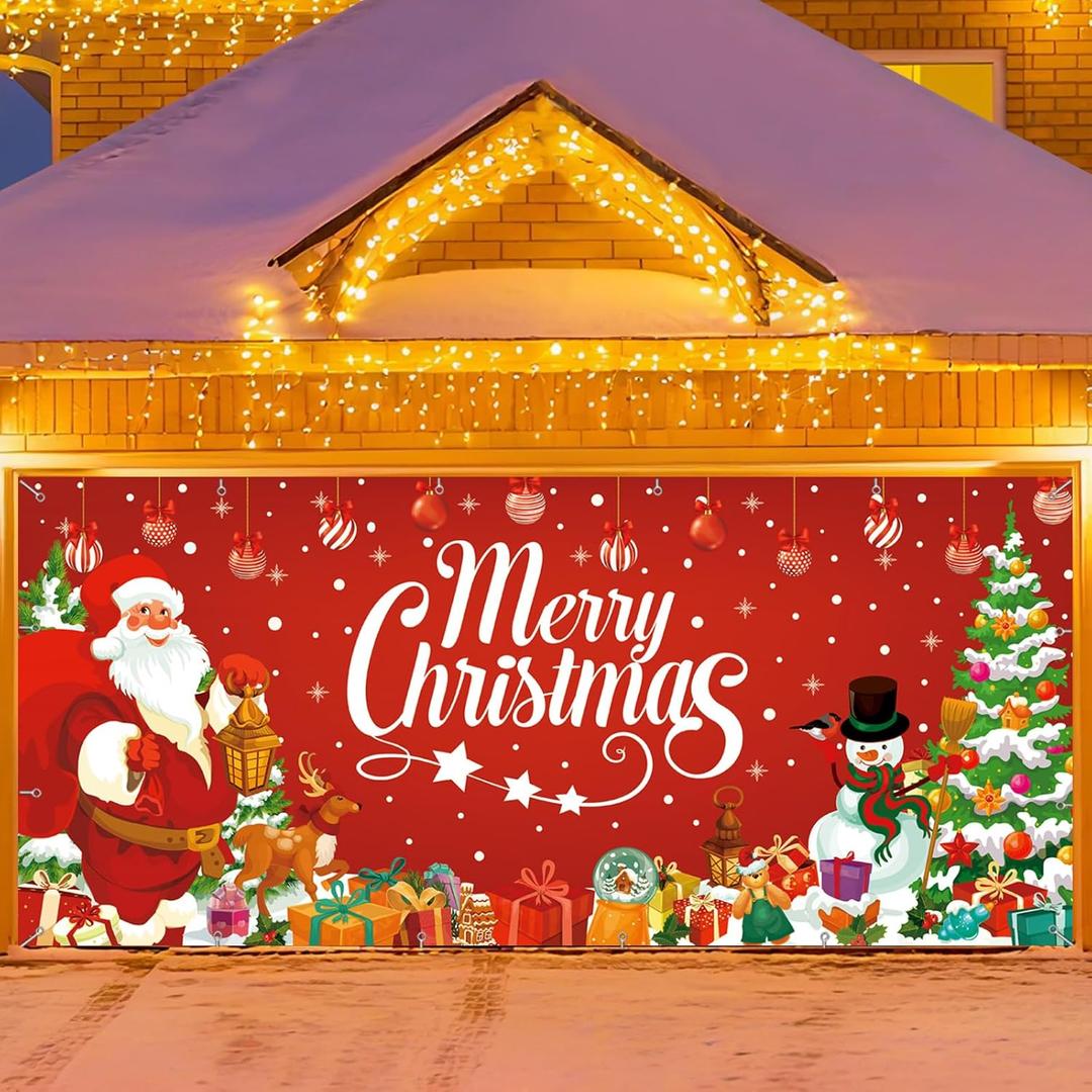 7x16ft Christmas Garage Door Cover Banner Large Hanging Backdrop Decorations Xmas Santa Garage Door Cover Decor for Home Outdoor Indoor Christmas Party Wall Yard (Santa)