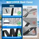Trailerable Boat Cover 17-19ft, 1200D Oxford Heavy-Duty Marine Grade Waterproof Boat Cover with Storage Bag, Fits V-Hull, Tri-Hull, Bass Tracker, Fishing, Runabout Boat, Gray