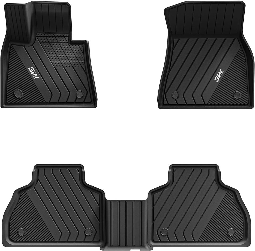 3W Floor Mats for BMW X7 6 Seats 2019-2025 2026, TPE All Weather Black | Fits M50i M60i xDrive40i xDrive50i, Custom Fit 1st & 2nd Row, Full Set, No Gaps or Shifting