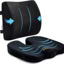 Seat Cushion and Lumbar Support Pillow Set for Office Chair, Memory Foam, Black Mesh