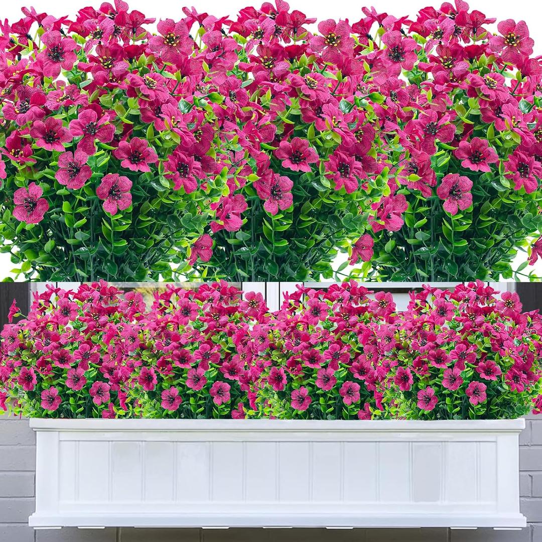 20 Bundles Artificial Flowers Outdoor,UV Resistant Faux Flowers No Fade Outdoor Fake Plastic Plants Outside Garden Porch Window Box Decor(Rose Red)