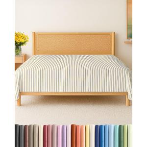 Full Size Flat Sheet - Hotel Quality Top Flat Bed Sheet Only - Ultra-Soft, Comfy, Breathable & Cooling - Fade & Wrinkle Free - Easy-Care, Stain & Shrink Resistant Bedding - Oeko-Tex - Beige Stripes
