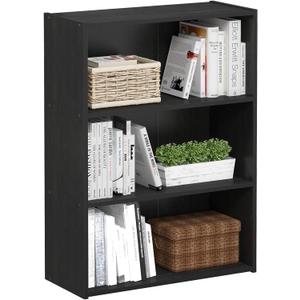 Furinno PASIR Book Shelf, 3-Tier Bookshelf, Storage Shelves Bookcase, 9.7 x 23.7 x 31.5, for Living Room, Bedroom, Home Office, Americano