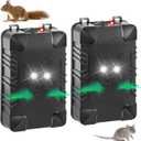 2 Pcs Under Hood Rodent Repeller with Strobe Light & 3 Power Supply Methods, Professional Ultrasonic Mouse Repellent Rat Squirrel Deterrent for 12V Cars Trucks RV Engine Bay Warehouse Attic