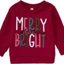 Christmas Sweatshirt for Toddler Boys Girls Merry and Bright Pullover Shirts Crew Neck Tops Long Sleeve Clothes 160