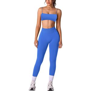 ABOCIW Workout Sets for Women 2 Piece Seamless Bandeau Strappy Sports Bra High Waist Leggings Yoga Gym Work Out Clothes (Medium, Electric Blue)