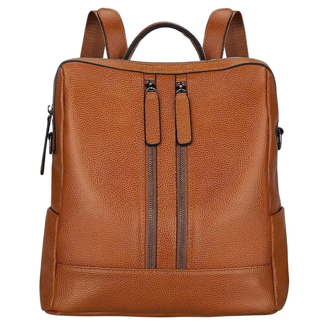 S-ZONE Women Genuine Leather Backpack Casual Convertible Shoulder Bag Purse (Brown)