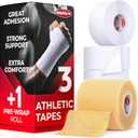 Premium White Athletic Tape for Injuries - 3 Pack with Pre-wrap - Easy Tear & No Sticky Residue - Sports Zinc Oxide Tape - Ankle, Wrist, Fingers - Ideal for Soccer, Gymnastics, Boxing