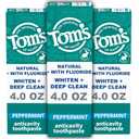 Tom's of Maine Whiten Plus Deep Clean Whitening Toothpaste, Natural Whitening Toothpaste with Plant-Based Cleansers, Enamel Safe, Whitens Without Causing Sensitivity, Peppermint, 4.0 oz (Pack of 3)