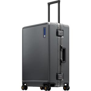 LEVEL8 Zipperless Checked Luggage with Aluminum Frame, Upgraded Medium Hardside Suitcase with Spinner Wheels, Metal Travel Luggage with Double Tsa Locks, 24 Inch, Grey