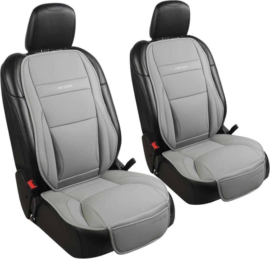 Car Seat Cover Protector for Front Seats  Waterproof, Breathable Faux Nappa Leather, Airbag Compatible, Dual Support for Waist & Legs, Universal Fit for Sedans, SUVs, Pickups (2pcs, Gray)