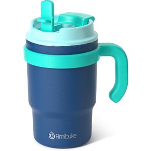 Fimibuke Kids Insulated Tumbler with Handle & Straw - 16oz Leak Proof Toddler Tumbler with Sip/Swig 2-in-1 Lid, BPA FREE 18/8 Stainless Steel Kids Water Bottle Drinking Cups Travel Mugs for Boys Girls (A3.Navy Blue)