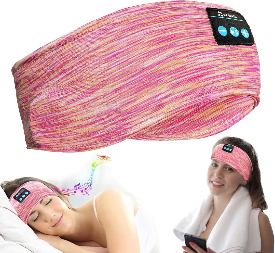 Bluetooth Headphones, Sleep Headphones Headband Wireless for Sleeping Side Sleepers - Adjustable Sleep Headphone, and Bluetooth Headbands for Women (Pink)