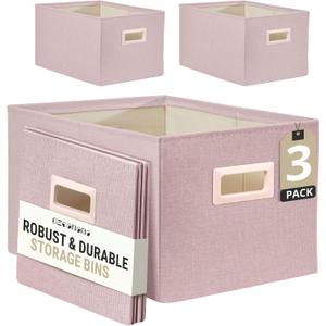 DECOMOMO Storage Bins for Shelves Robust Fabric Closet Bins for Shelves Toy Storage Clothes Books (Pack of 3 Pink)