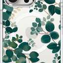 MOSNOVO Case for iPhone 15 Pro Max, [Compatible with Magsafe] [Buffertech 6.6ft Military-Grade Drop Protection] [Anti Peel Off Tech] Clear Phone Case Design - Eucalyptus