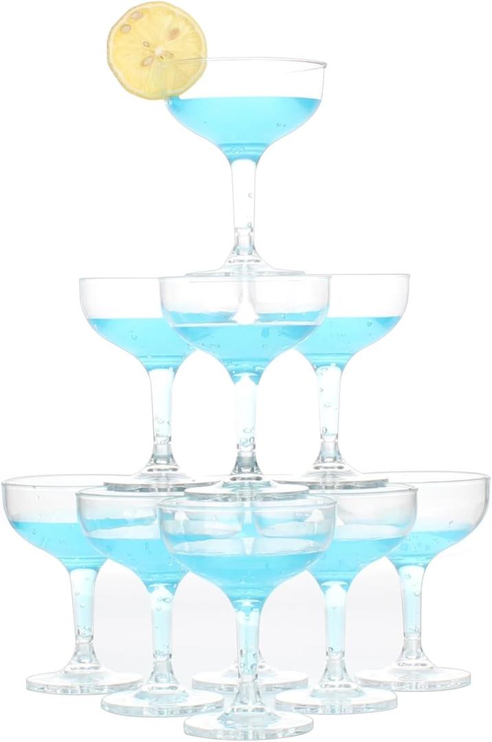 18 Count 5oz Acrylic Martini Glasses for Party Champagne Tower, Small Plastic Champagne Coupe Glasses for Martini, Margarita, Cocktail, Dessert(Reusable, Dishwasher Safe)
