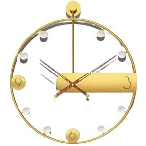 Gold Round Metal Wall Clock, Battery Operated Silent Crystal Decorative Clock for Living Room Decoration, 20 Inch for Living Room, Bedroom and Office