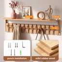 Wall Mounted Coat Rack with Shelf, 12 Flip-Down Hooks, Natural