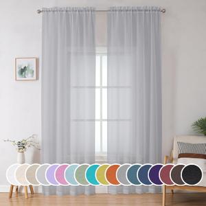 OWENIE Sheer Curtains 96 inches Long for Bedroom Living Room, Solid Light Gray Soft Fimly Sheer Curtains with Rod Pocket Top, Light Filtering Voile Sheer Farmhouse Curtains, 42Wx96L inch
