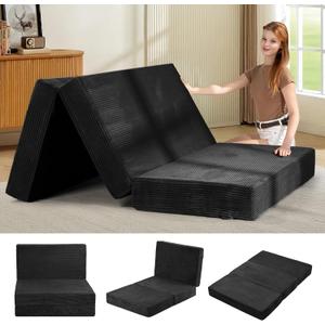 6-Inch Tri-Folding Mattress Full Size - Foldable Futon Sofa Bed with Removable Washable Cover, Folding Mattress | Non-Slip Bottom & Carry Handles for Guest, Camping, Dorm