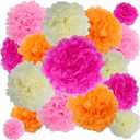 BestoFun 16 PCS Hot Pink Orange Cream Party Decorations Tissue Paper Flowers Pom Poms Decorations for Girl Groovy Birthday Baby Shower Wedding Bachelorette Room Wall Hanging Dcor