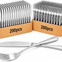 Nuenen 400 Pcs Forks and Knives Stainless Steel Silverware Set 200 Dinner Forks and 200 Knives Flatware Tableware Cutlery Set for Home Restaurant, Mirror Polished, Dishwasher Safe(Silver, Simple)