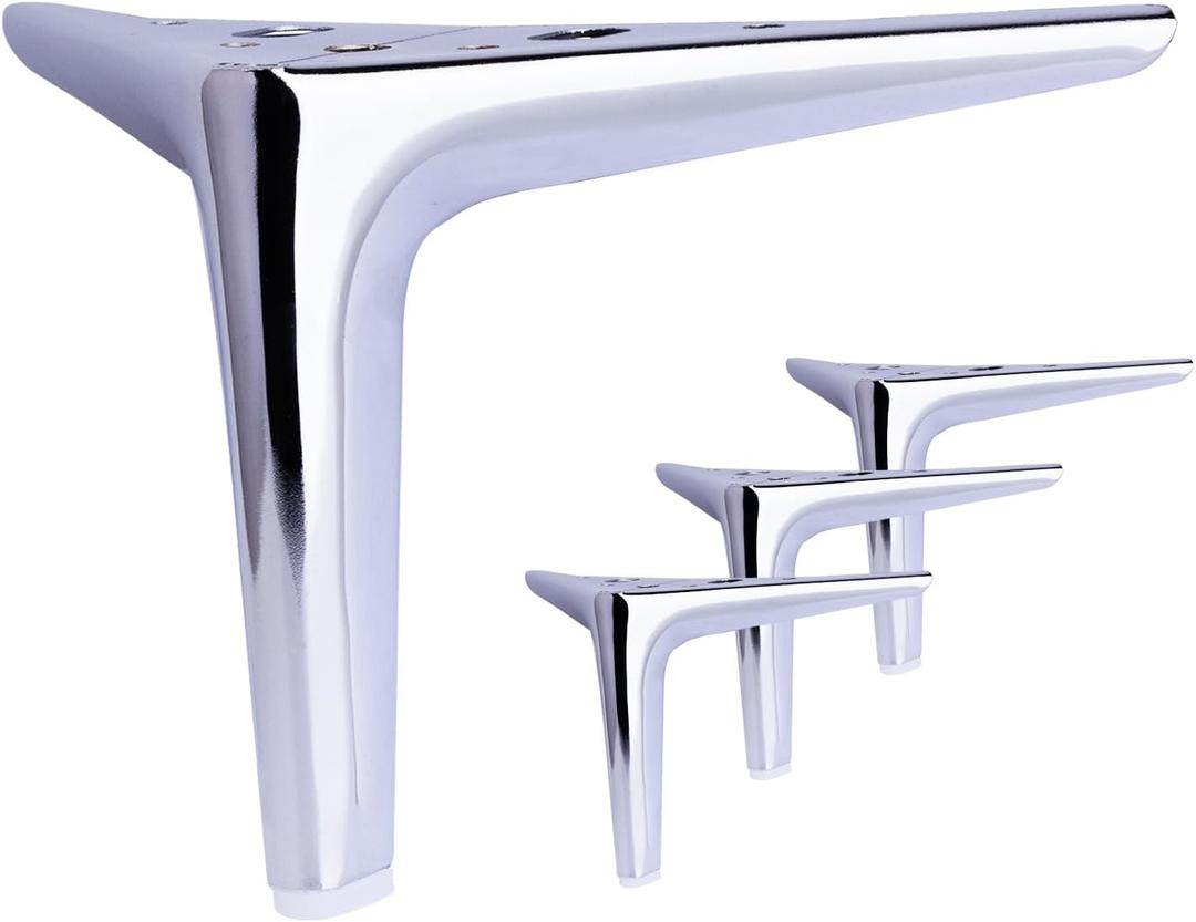 4.7 Inch Shiny Silver Furniture Legs, Metal Legs for Furniture Set of 4, DIY Replacement for Sofa Legs, Cabinet Legs, Ottoman Legs, Table Legs, Night Stand Legs and Dresser Legs