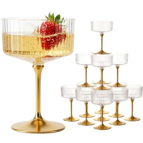 LIYH 20pcs Plastic Martini Glasses Disposable 10 Oz Clear and Gold Plastic Cups Coupe Glasses Cocktail Champagne Tower Perfect for Any Party, Bar, Beverage