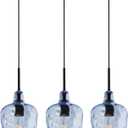 VINLUZ 3-Pack Track Pendant Lighting Set with Black Finish and H-Type, Blue Clear Glass Chandelier Adjustable Hanging Light for Dining Room Kitchen