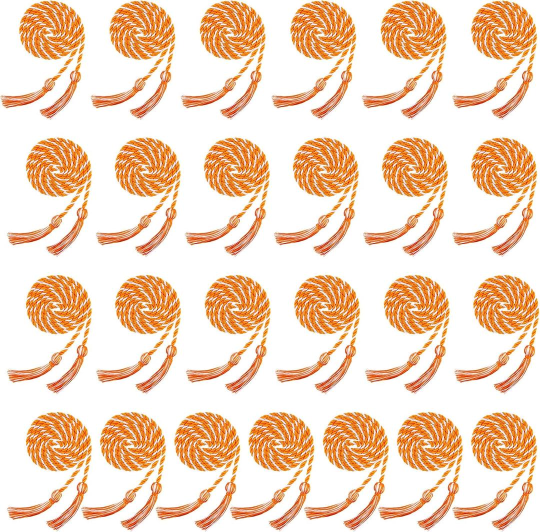 25 Pieces Graduation Honor Cord Rayon Braided Honor Cords with Tassel for Graduation Students Bachelor Master Doctoral Gown Grad Decor (Orange with White)