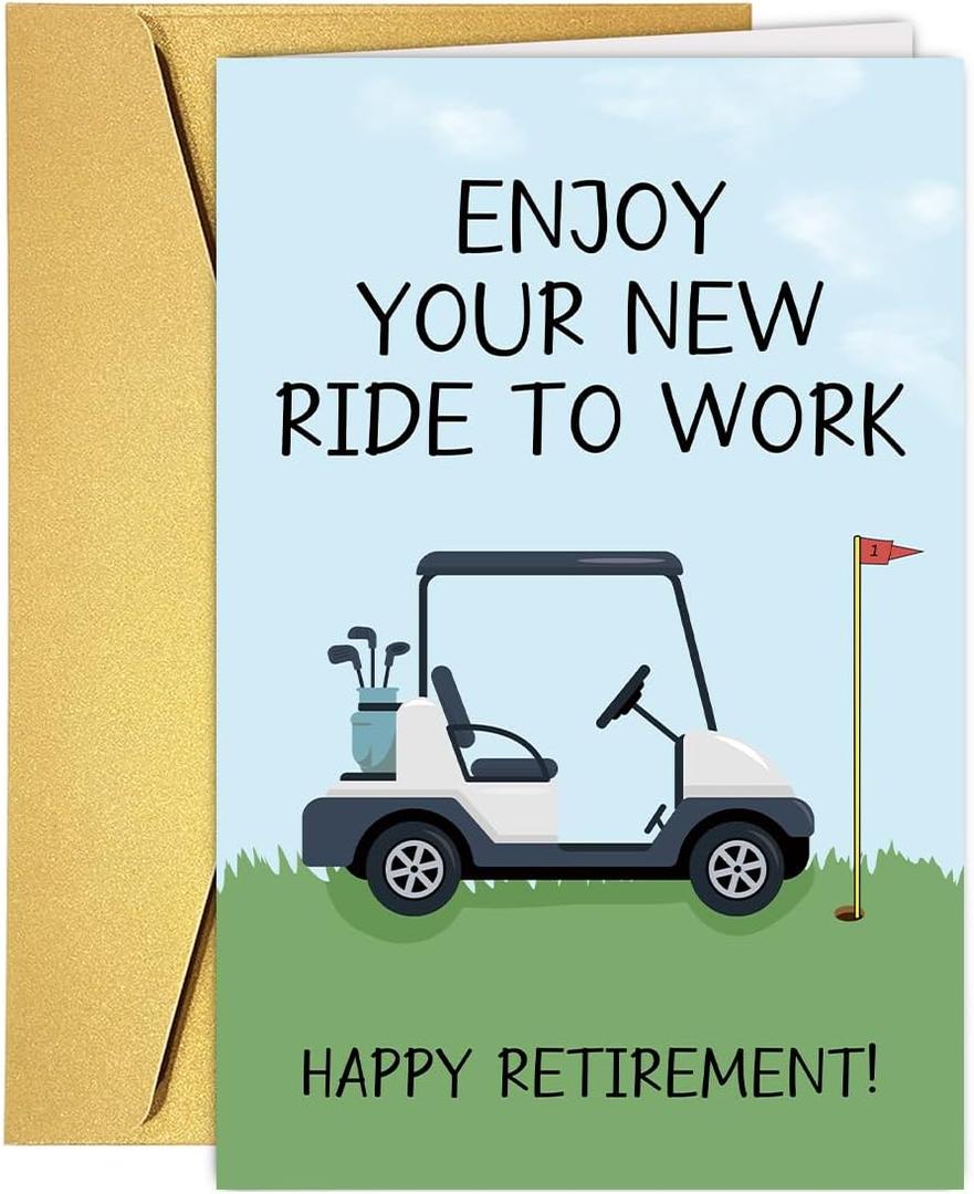 Funny Retirement Card for Golfer, Happy Retirement Card for Dad Husband Grandpa Boss Teacher Friend Golf Lover. Humorous Retired Gift for Him Men, 8 inches x 5.3 inches
