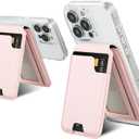 isee Magnetic Card Holder Wallet with MagSafe, Adjustable Stand for iPhone 16/15/14/13/12 Series Holds 5 Cards (Light Pink)