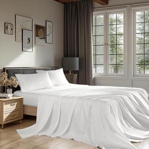 100% Egyptian Cotton Sheet Set King Size 4 Pcs Bedding Sets 1200 Thread Count 16" Deep Pocket Fitted Sheet Soft Breathable All Seaon (King, White)