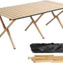 48Inch Folding Camping Table, Lightweight Roll-Up Table Aluminum Low Portable Picnic Table with Carrying Bag for Outdoor, Beach, Picnic, Backyards, BBQ and Party, Log Color (120CM)