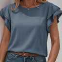 Dokotoo Summer Tops for Women 2026 Casual Round Neck Ruffle Cap Sleeve Blouse Shirts Solid Color Tunic Tops (Blue, S)