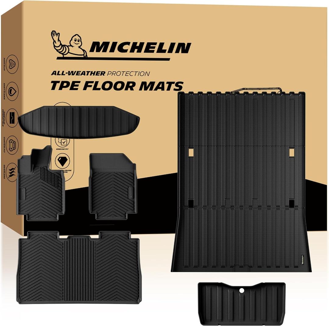 Michelin Vehicle Mats for 2025-2026 Tesla Cybertruck Full Set Floor Liners | All-Weather TPE Custom Fit Floor Mat, Not Fit Drop-in Bed Liner or Cyberbeast, Non Slip Truck Accessories, 6 Piece, Premier A