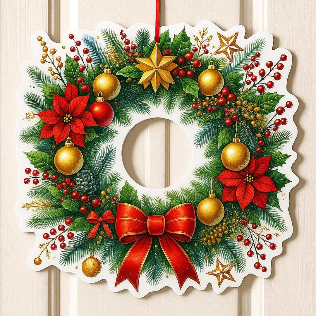 36 Inch Extra Large Christmas Wreaths for Front Door Giant Cardboard Cutout Christmas Wreaths Decoration Hollow Board Xmas Hanging Sign for Door Garage Xmas New Year Holiday Decor