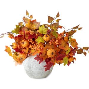 mizii Fall Decor 12Pcs Autumn Artificial Maple Leaf Pumpkin Branch Faux Fall Leaves Thanksgiving Halloween Farmhouse Harvest Decorations for Home Fireplace Wedding Outdoor Indoor (12)
