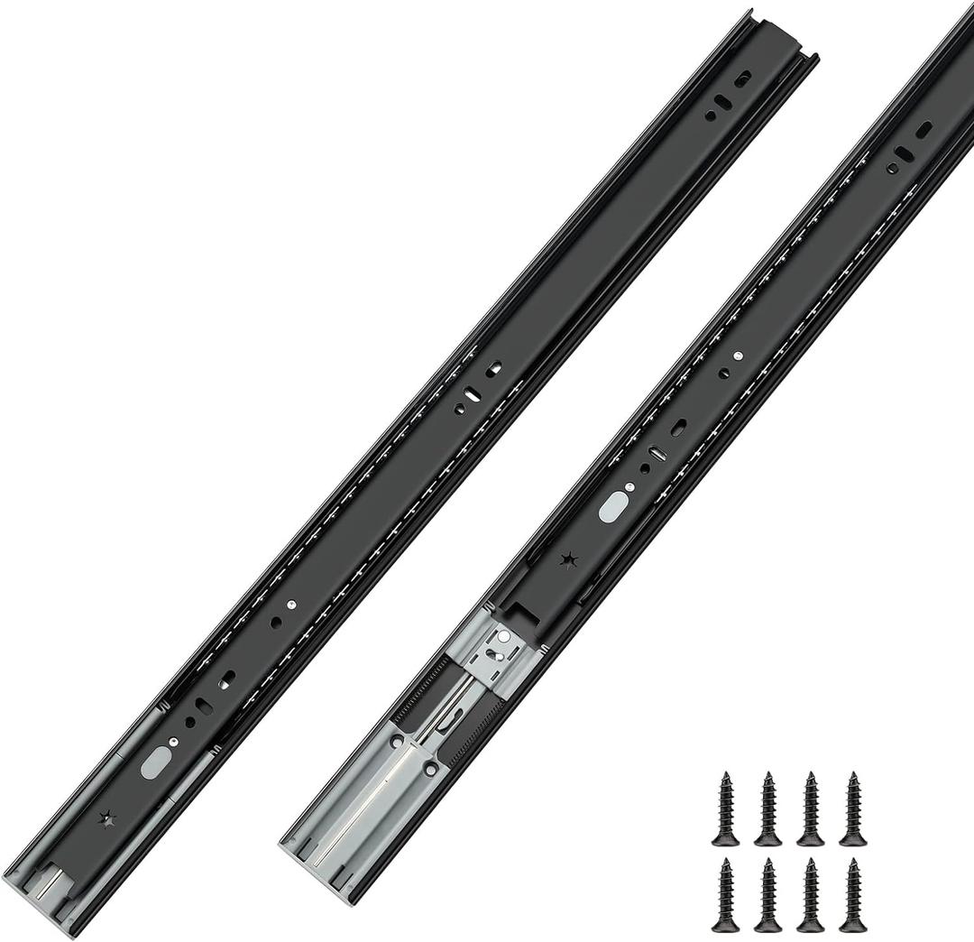 LONTAN 22 Inch Black Soft Close Drawer Slides 6 Pairs Ball Bearing Drawer Glides Heavy Duty Full Extension Cabinet Rails 100 LB Capacity