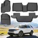 Floor Mats for Ford Explorer 7 Passenger Bench Seat 2011-2014 | (Not for 6-Seat Captain Chairs), Heavy Duty TPE All Weather Protection, Waterproof Non-Slip Black (Three-Row Floor Mats)