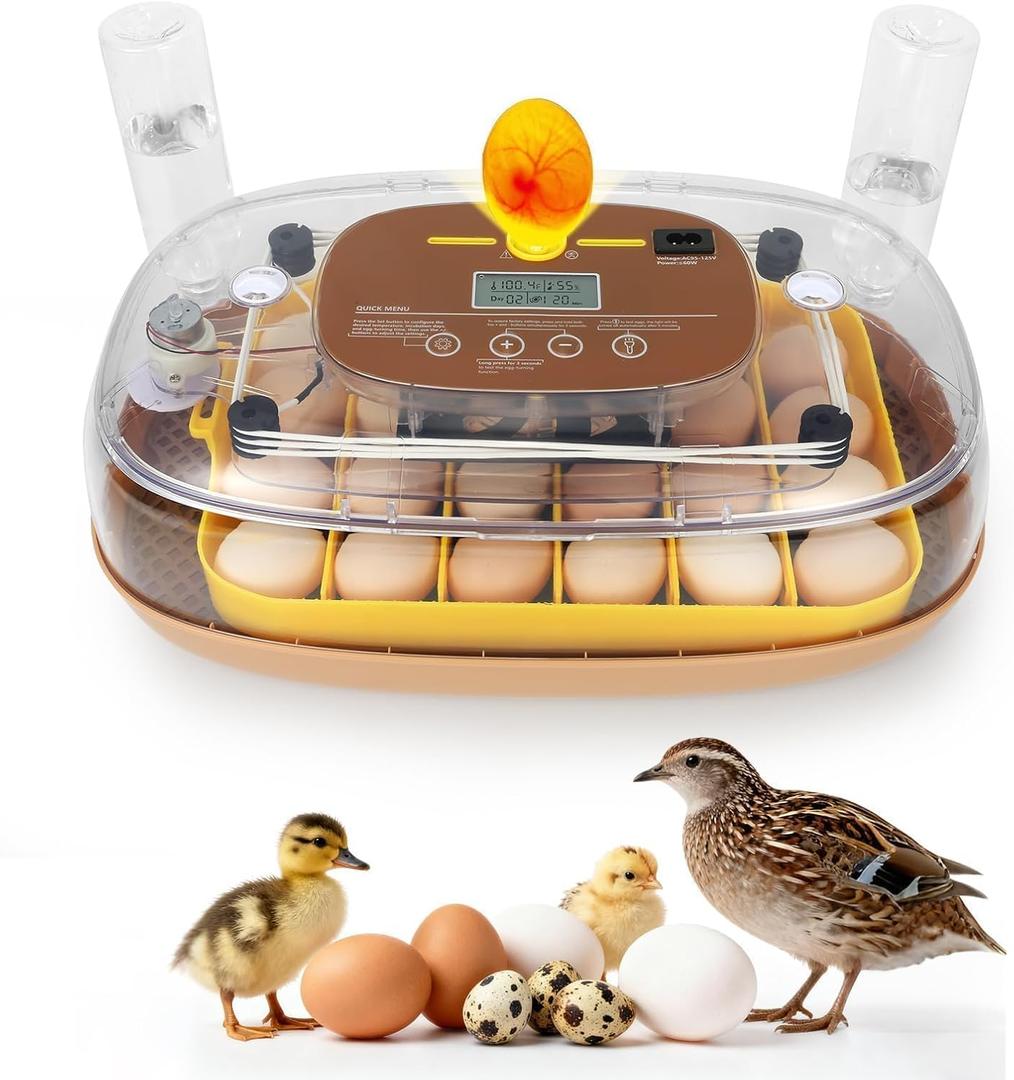 Series III - 24 Egg Incubator for Hobbyists, Full-Stage Adaptive Humidity (Dual-Bottle) & Temp Control, Custom-Interval Auto Turn & Auto Stop, Preset Incubation Days, Adjustable Egg Spacing