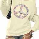 MYHALF Off the Shoulder Sweatshirt for Women Y2K Bow Graphic Pullover Tops Drop Shoulder Long Sleeve Cute Sweaters, Medium