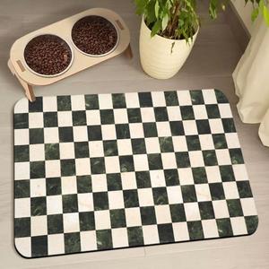 Dog Food Mats for Floors Waterproof, Pet Water Bowl Mats Pet Feeding Absorbent Placemats Plaid 16 * 24 inch