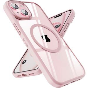 SUCGLES for iPhone 15 Case with MagSafe, N56 Ultra Strong Magnet, 12FT Drop Protection, Anti-Yellowing, Magnetic Slim Phone Case, Pink