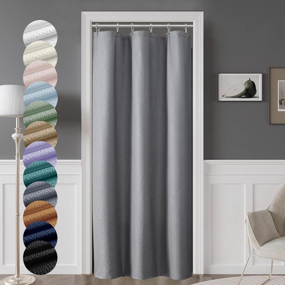 OVZME Berry Stall Fabric Shower Curtain 36 x 72 Inch - Soft & Waffle Small Grey Shower Curtain for Bathroom with Texture for Narrow Stall Size, Machine Washable Water Resistance, Hotel Style, Grey