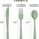 150 PCS Sage Green Plastic Silverware Heavy Duty Utensil Sets Include 50 Disposable Forks, 50 Knives, 50 Spoons for Birthday, Baby Shower, Picnic, Spring Party, Wedding