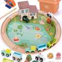 Wooden Train Track Set - 48-Piece Toy Train Tracks Compatible with Thomas, Brio, Melissa & Doug - Includes Fishing and Puzzles for Toddlers 3-8 - Educational for Fun Playtime